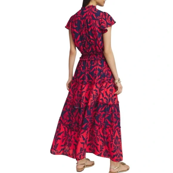 NWT Chico's Scrolls Smock Waist Tiered Maxi Dress - Picture 5 of 6